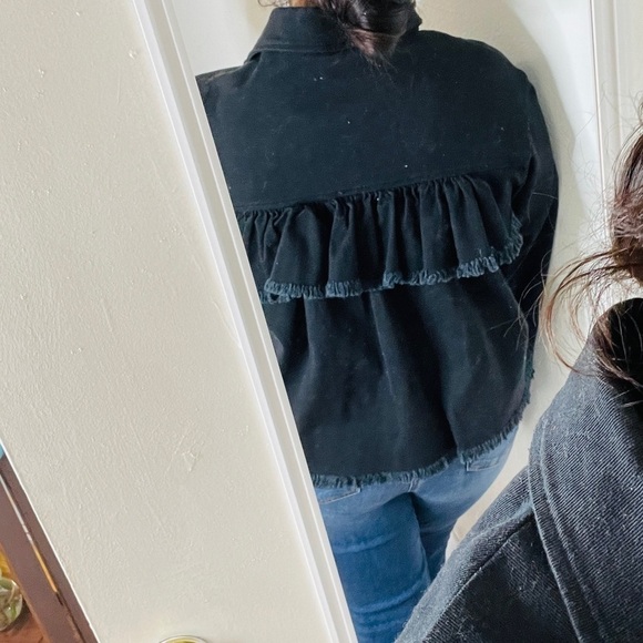 Anthropologie oversized jacket frayed hem & ruffle back - Picture 5 of 7